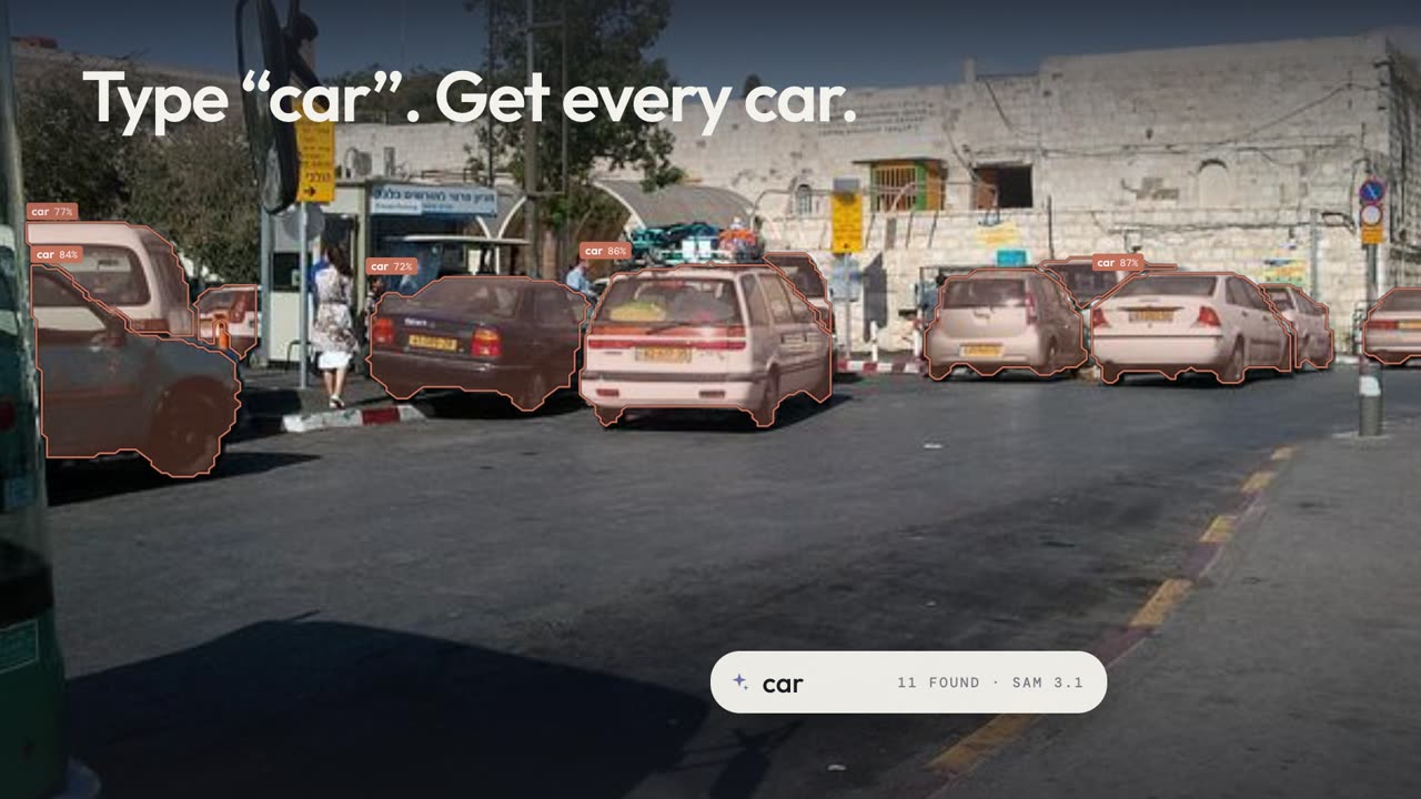 LabelFlow outlining every car in a street scene